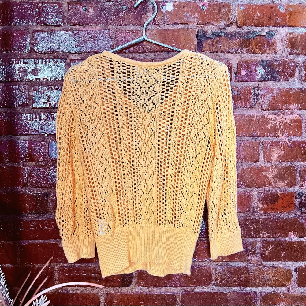 Joanie Clothing Mustard Yellow Crochet Cardigan Size XS Retro Summer Sweater - Picture 3 of 3